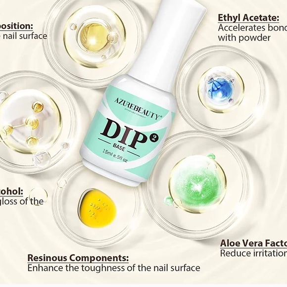 AZUREBEAUTY Dip Powder Liquid Set 15ml/0.5oz | 4+4Pcs Dipping Powder Base Top - Picture 6 of 8